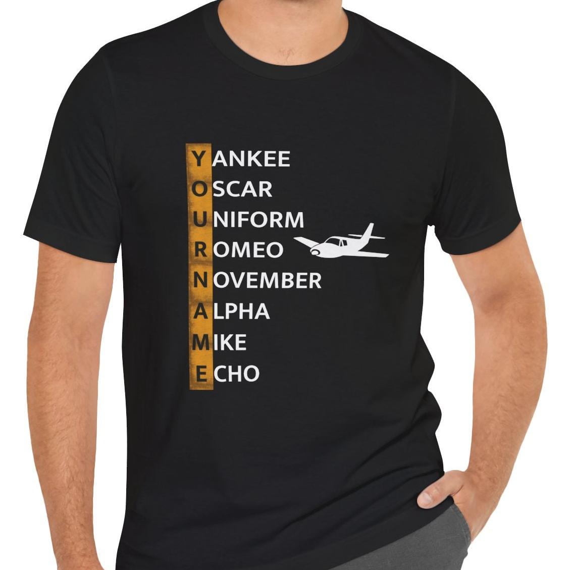 Your Name in NATO Phonetic Alphabet Personalized Aviation T-Shirt