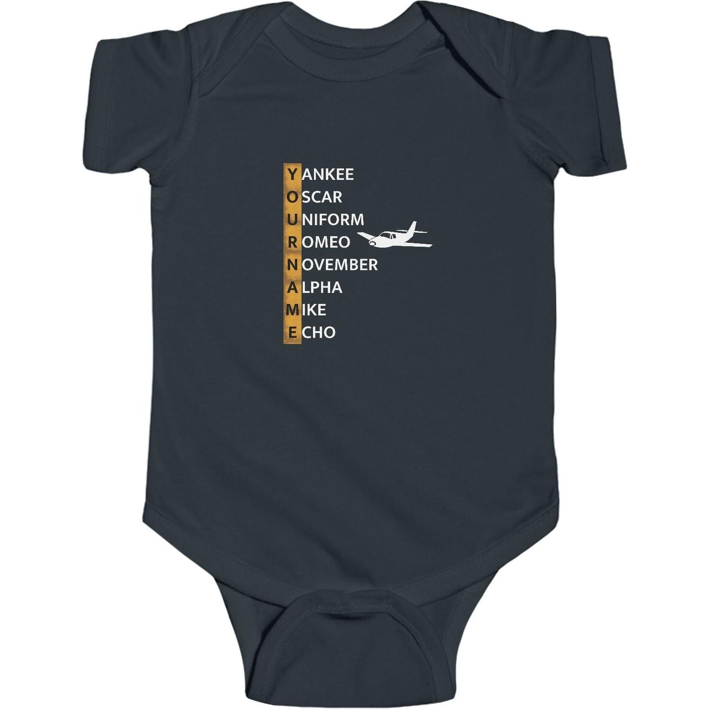 Your Name in NATO Phonetic Alphabet Personalized Aviation Jersey Baby Bodysuit