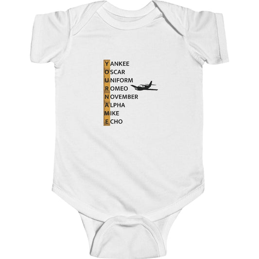 Your Name in NATO Phonetic Alphabet Personalized Aviation Jersey Baby Bodysuit
