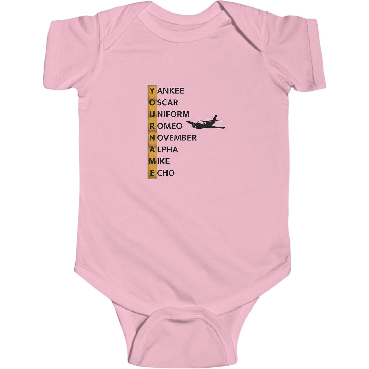 Your Name in NATO Phonetic Alphabet Personalized Aviation Jersey Baby Bodysuit
