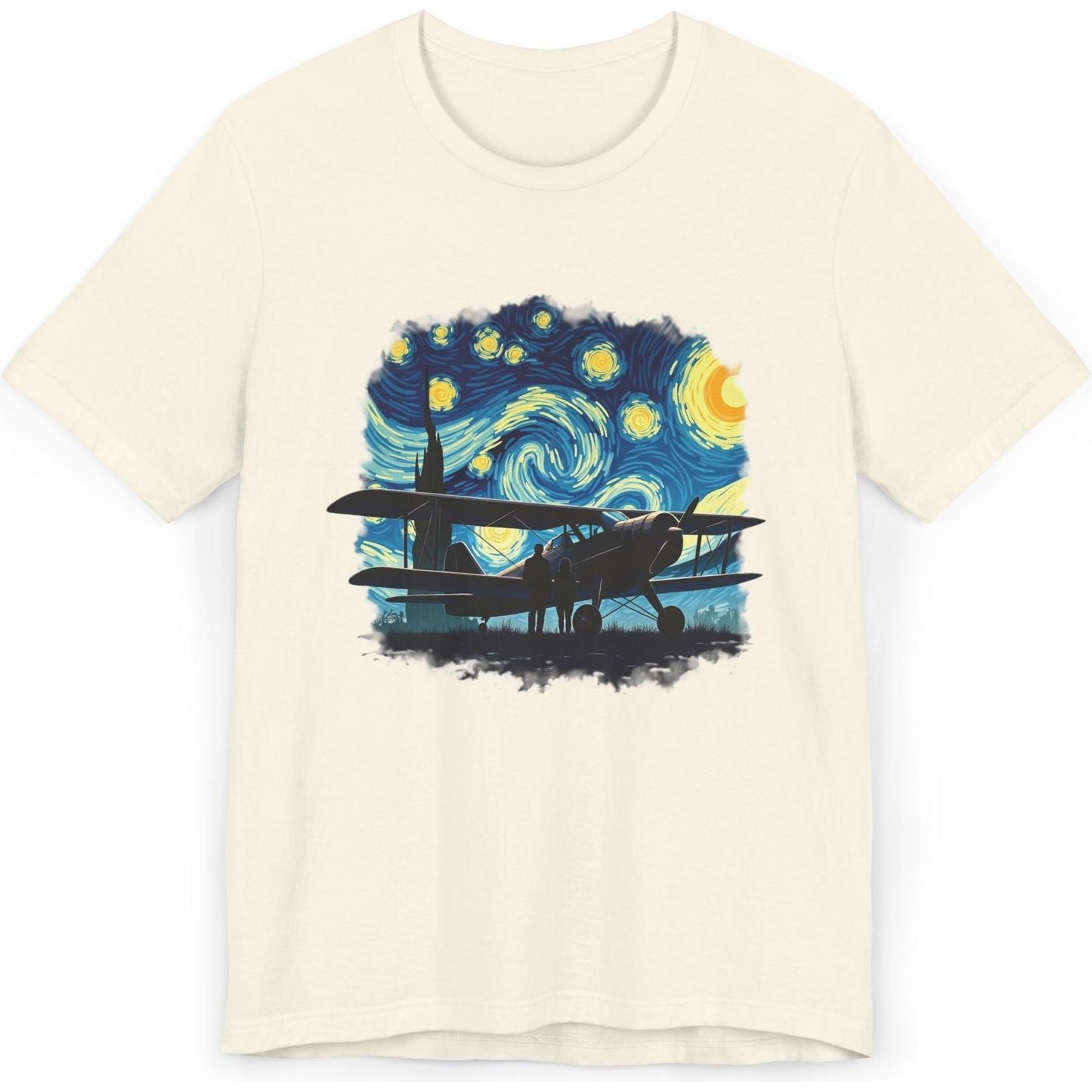 Taildragger airplane, Van Gogh-style starry night - aviation fan's T-Shirt