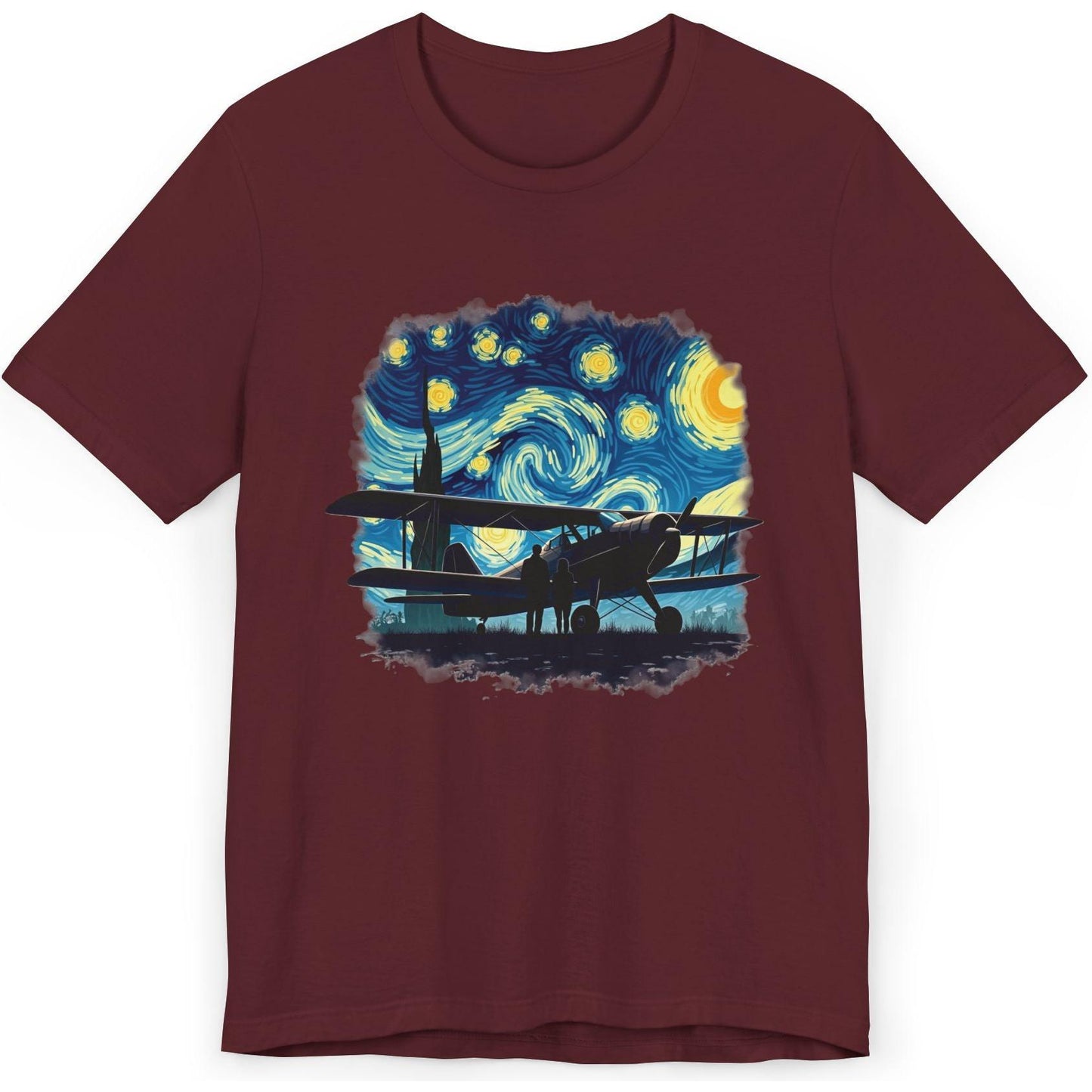 Taildragger airplane, Van Gogh-style starry night - aviation fan's T-Shirt