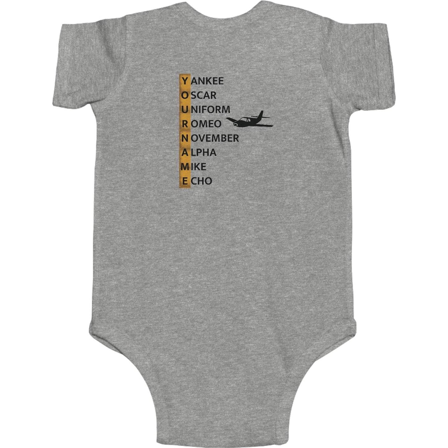 Your Name in NATO Phonetic Alphabet Personalized Aviation Jersey Baby Bodysuit