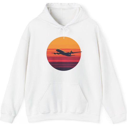 Airliner soaring on a bold retro sunset - aviation fan's hoodie