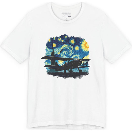 Taildragger airplane, Van Gogh-style starry night - aviation fan's T-Shirt