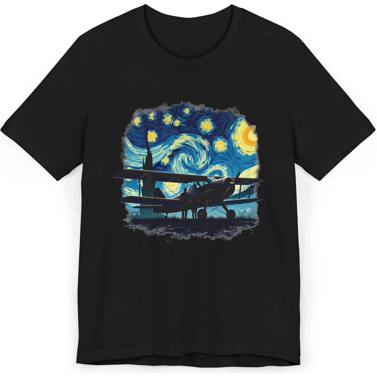 Taildragger airplane, Van Gogh-style starry night - aviation fan's T-Shirt