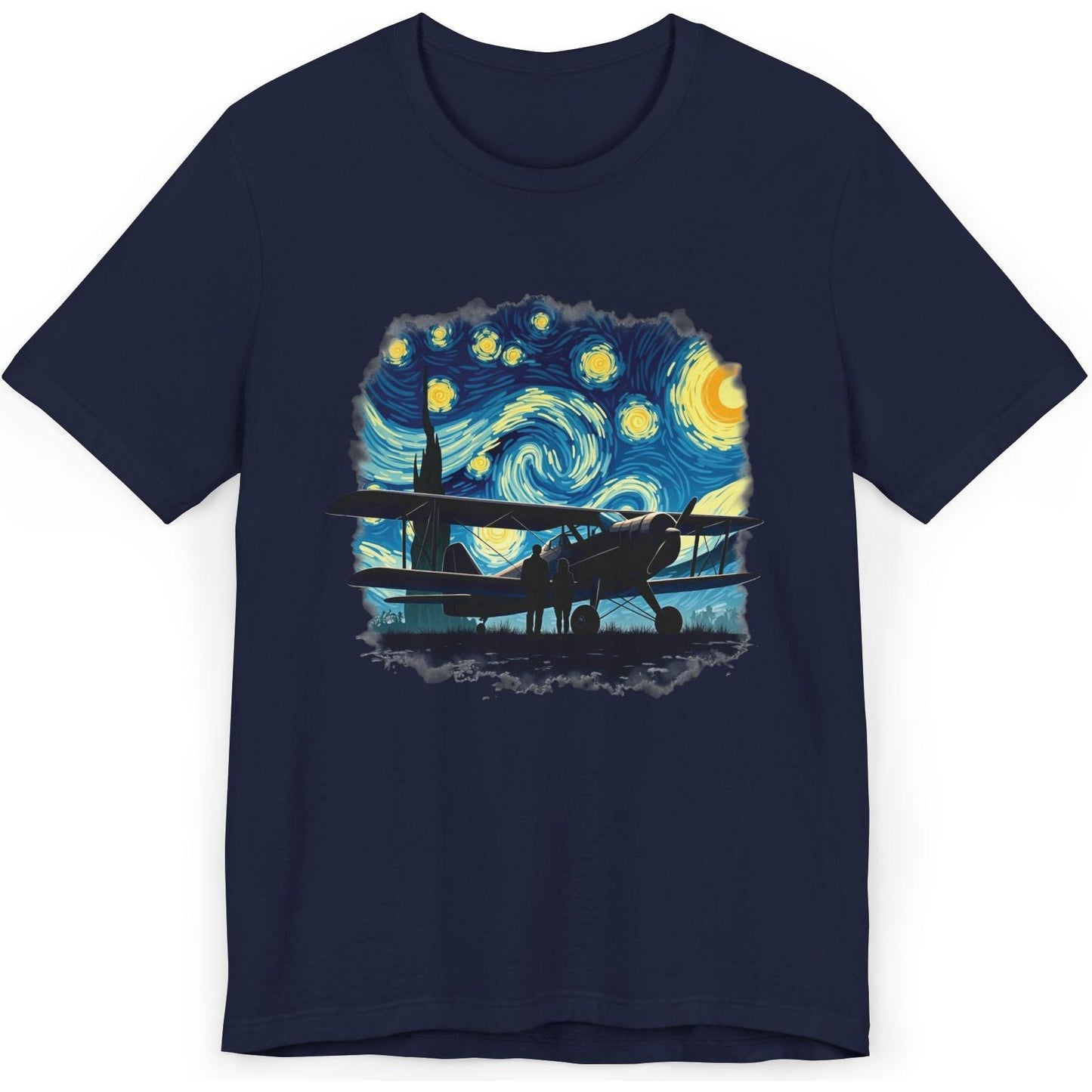 Taildragger airplane, Van Gogh-style starry night - aviation fan's T-Shirt