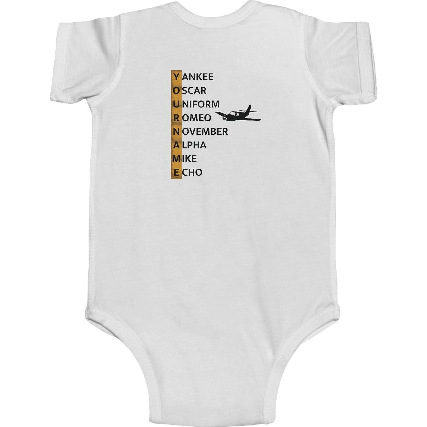 Your Name in NATO Phonetic Alphabet Personalized Aviation Jersey Baby Bodysuit