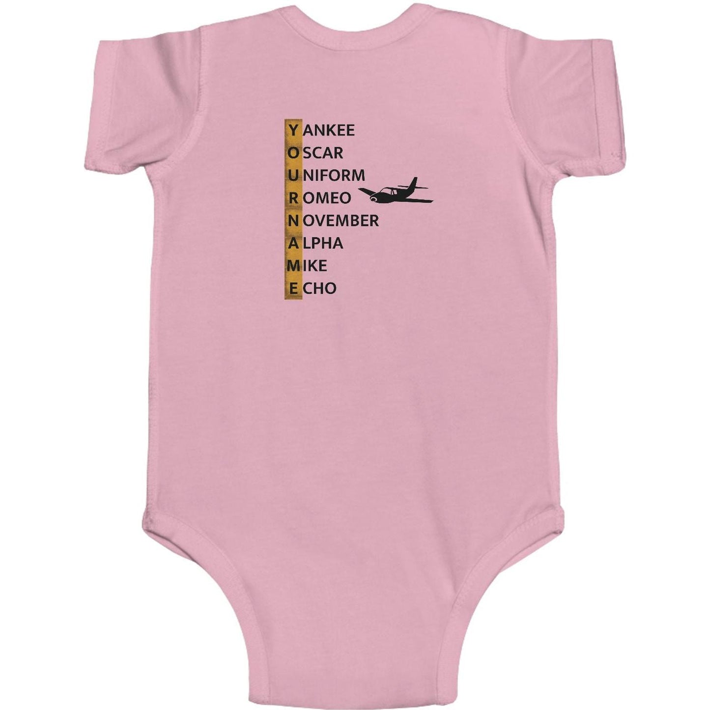 Your Name in NATO Phonetic Alphabet Personalized Aviation Jersey Baby Bodysuit