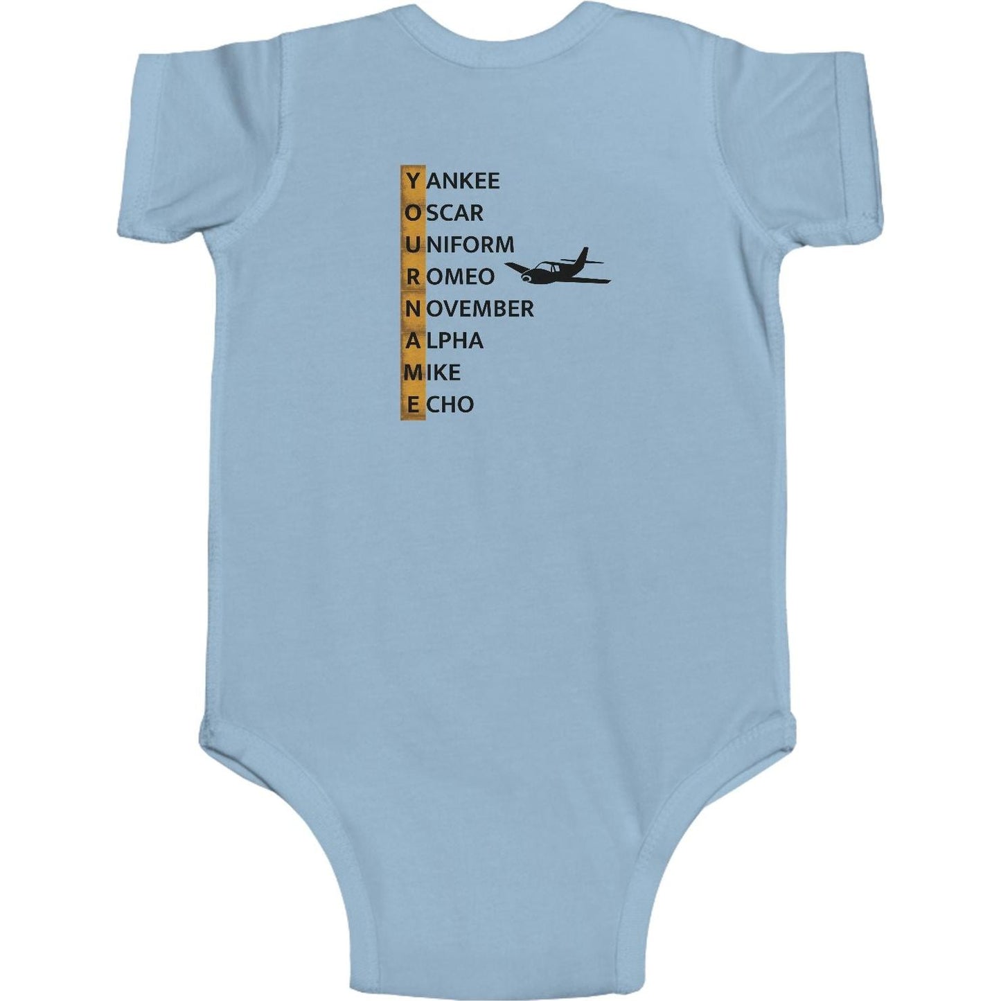 Your Name in NATO Phonetic Alphabet Personalized Aviation Jersey Baby Bodysuit