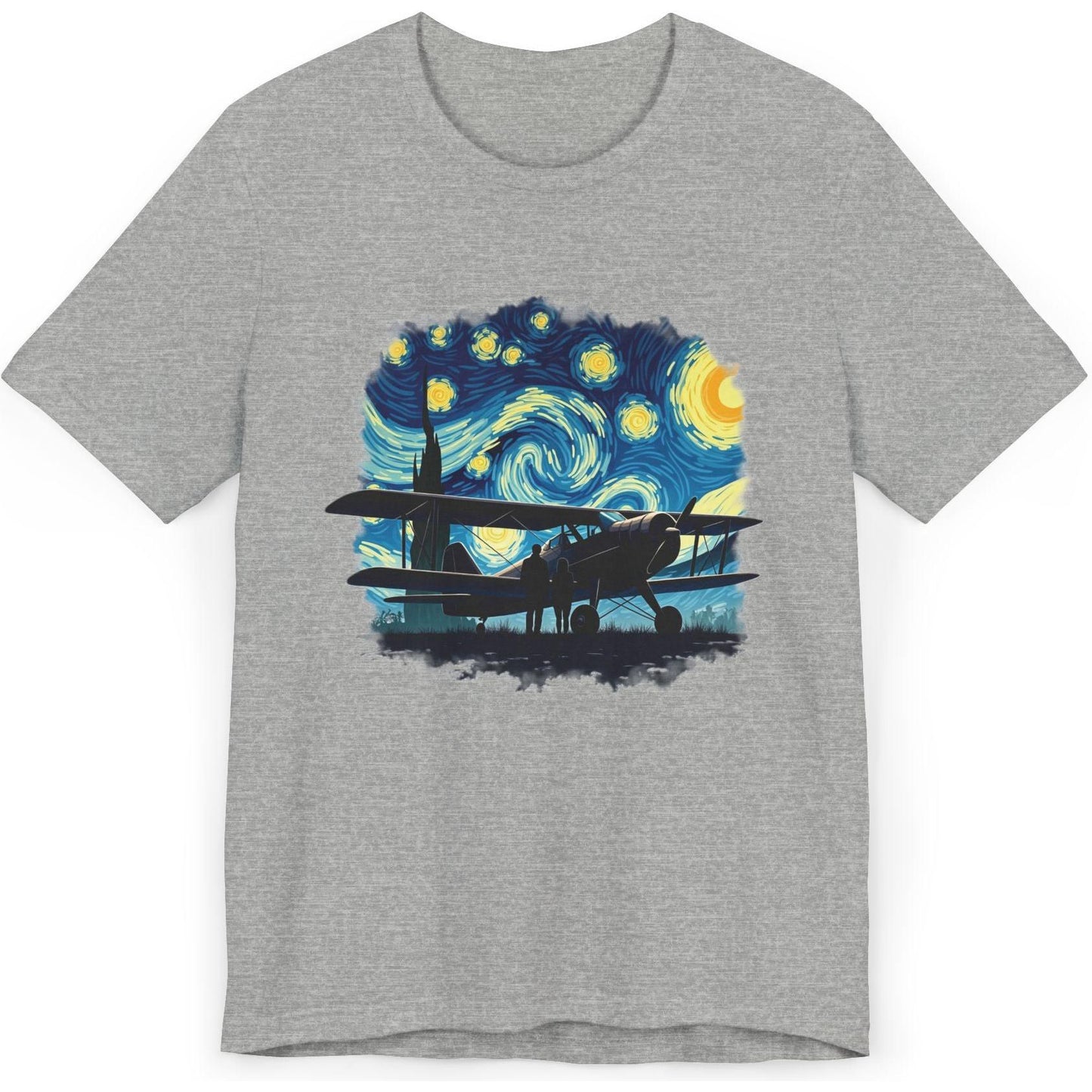 Taildragger airplane, Van Gogh-style starry night - aviation fan's T-Shirt