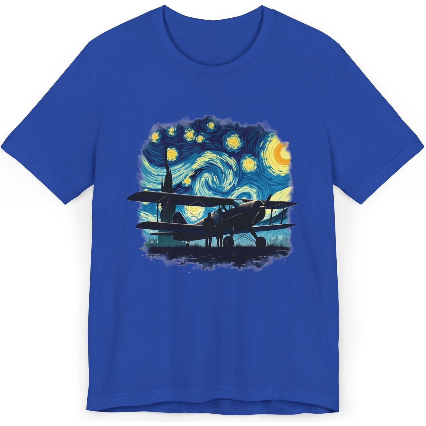 Taildragger airplane, Van Gogh-style starry night - aviation fan's T-Shirt