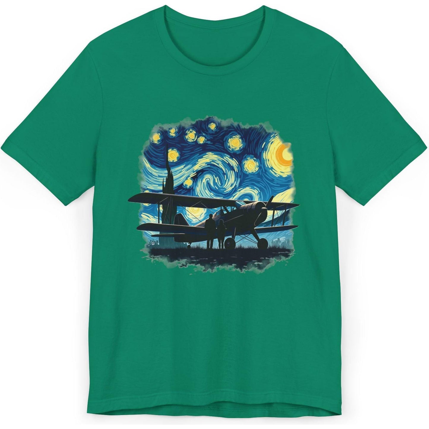 Taildragger airplane, Van Gogh-style starry night - aviation fan's T-Shirt