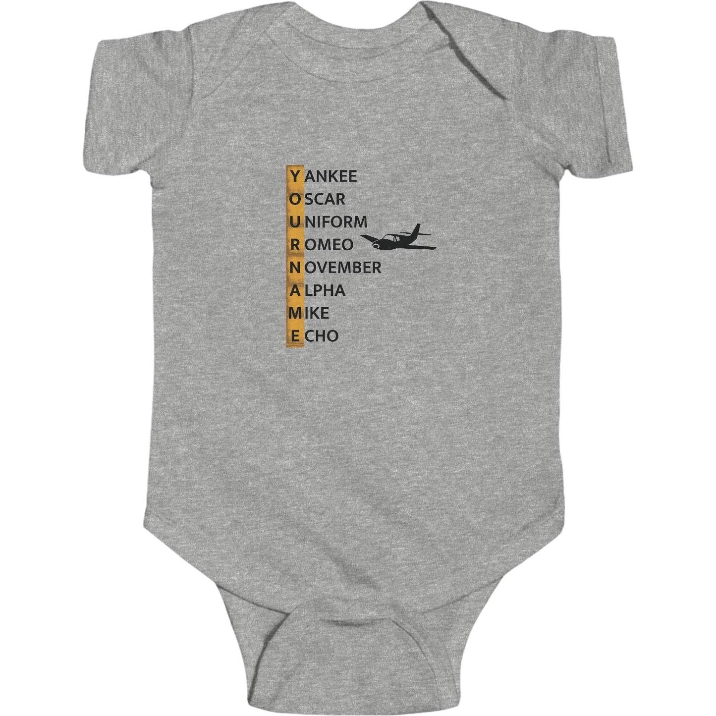 Your Name in NATO Phonetic Alphabet Personalized Aviation Jersey Baby Bodysuit