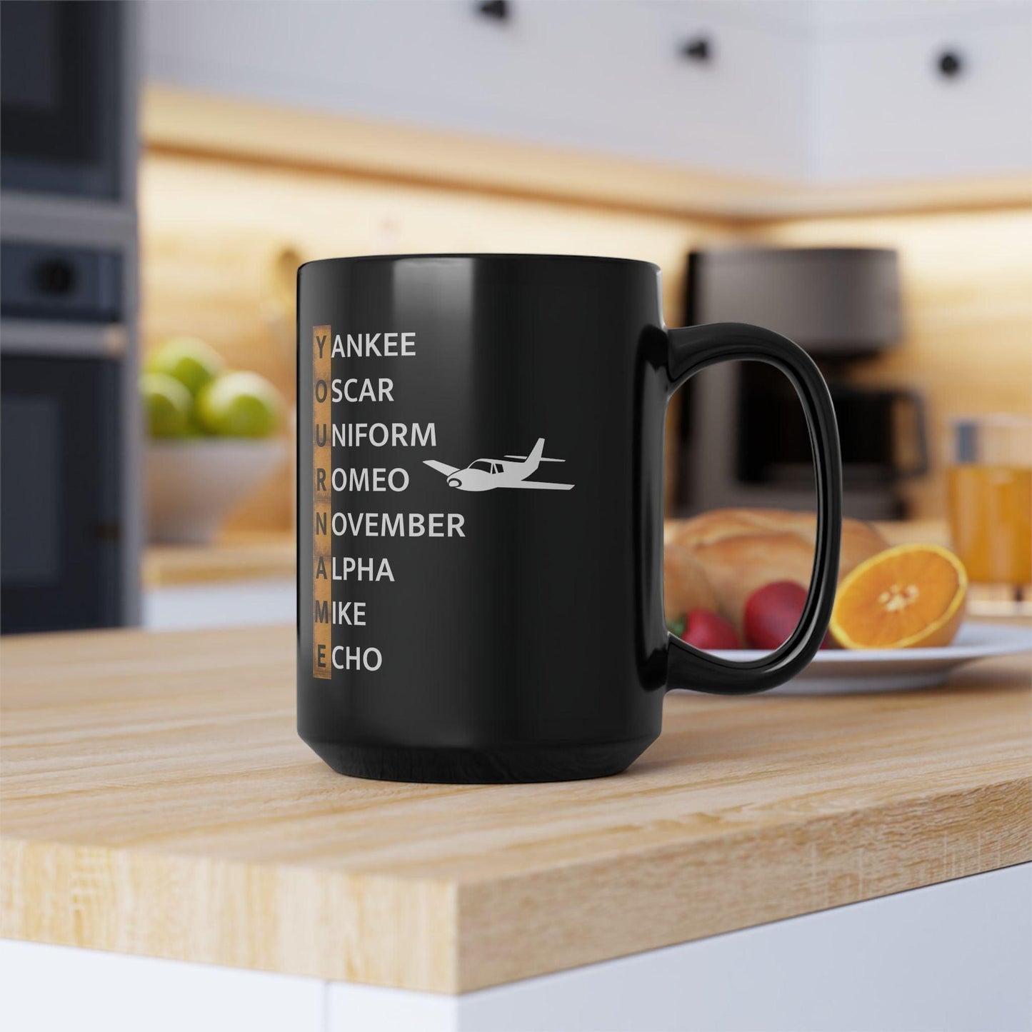 Your Name in NATO Phonetic Alphabet Personalized Aviation Black Mug