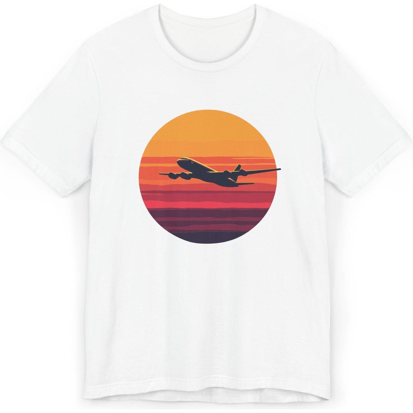 Airliner soaring on a bold retro sunset - aviation fan's T-Shirt