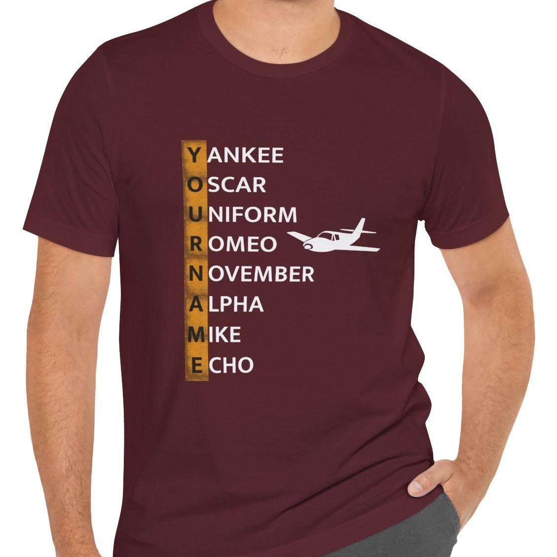 Your Name in NATO Phonetic Alphabet Personalized Aviation T-Shirt