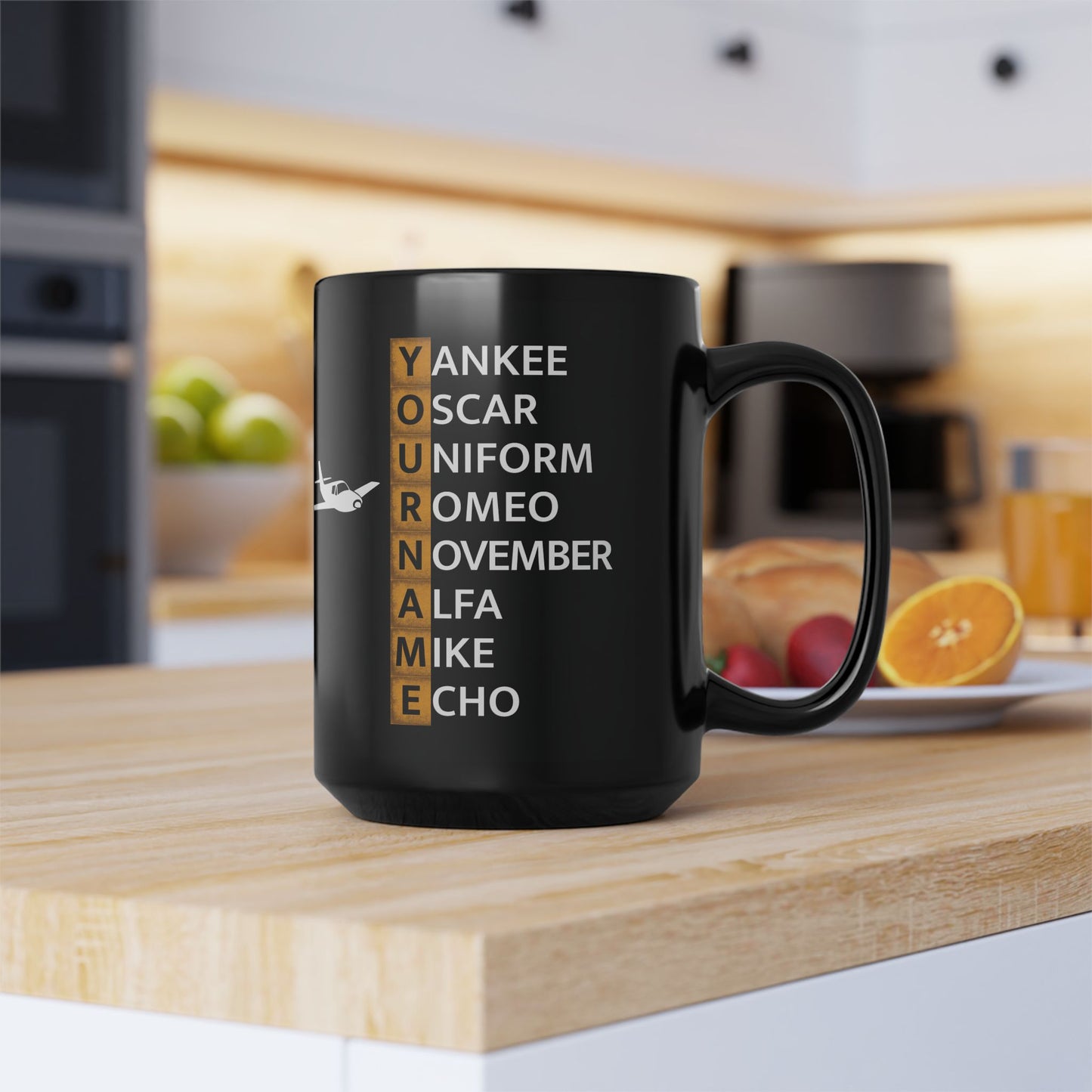 Your Name in NATO Phonetic Alphabet — Personalized Aviation Black Mug