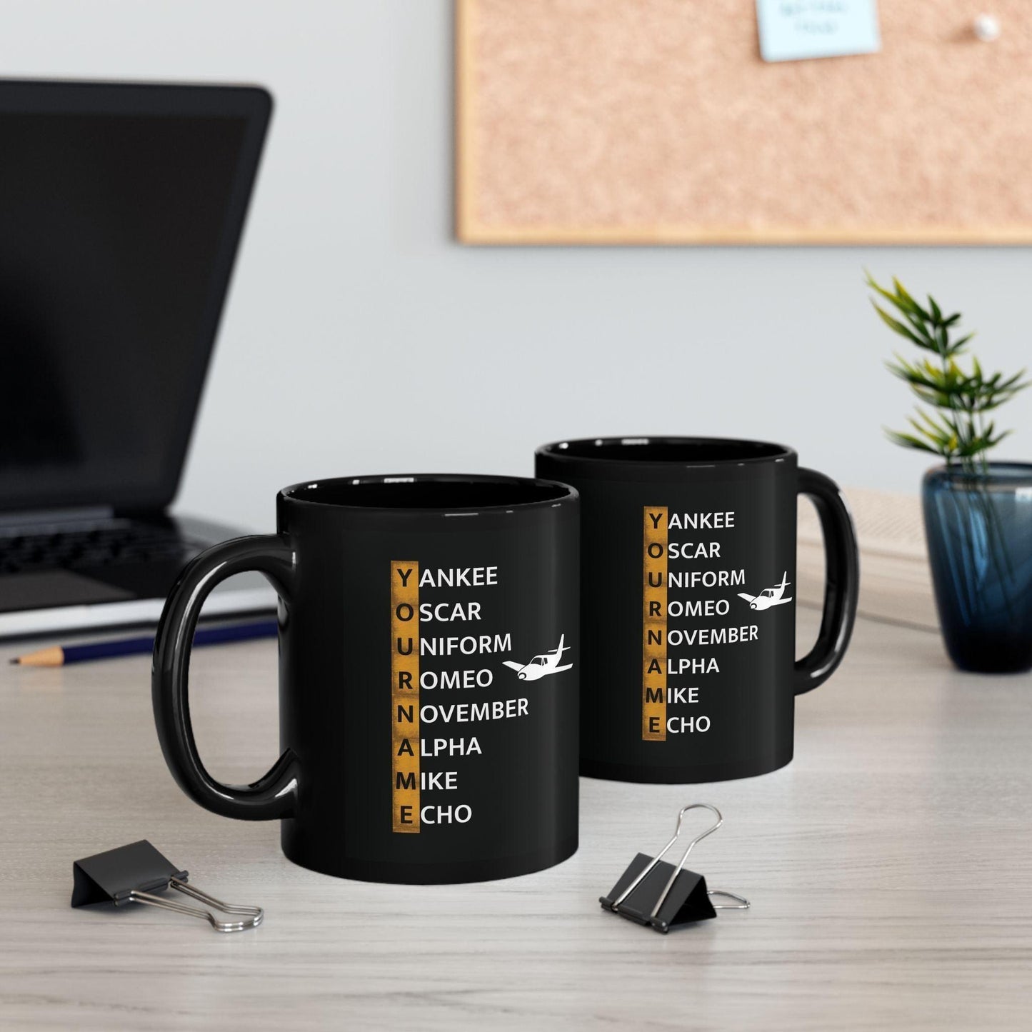 Your Name in NATO Phonetic Alphabet Personalized Aviation Black Mug