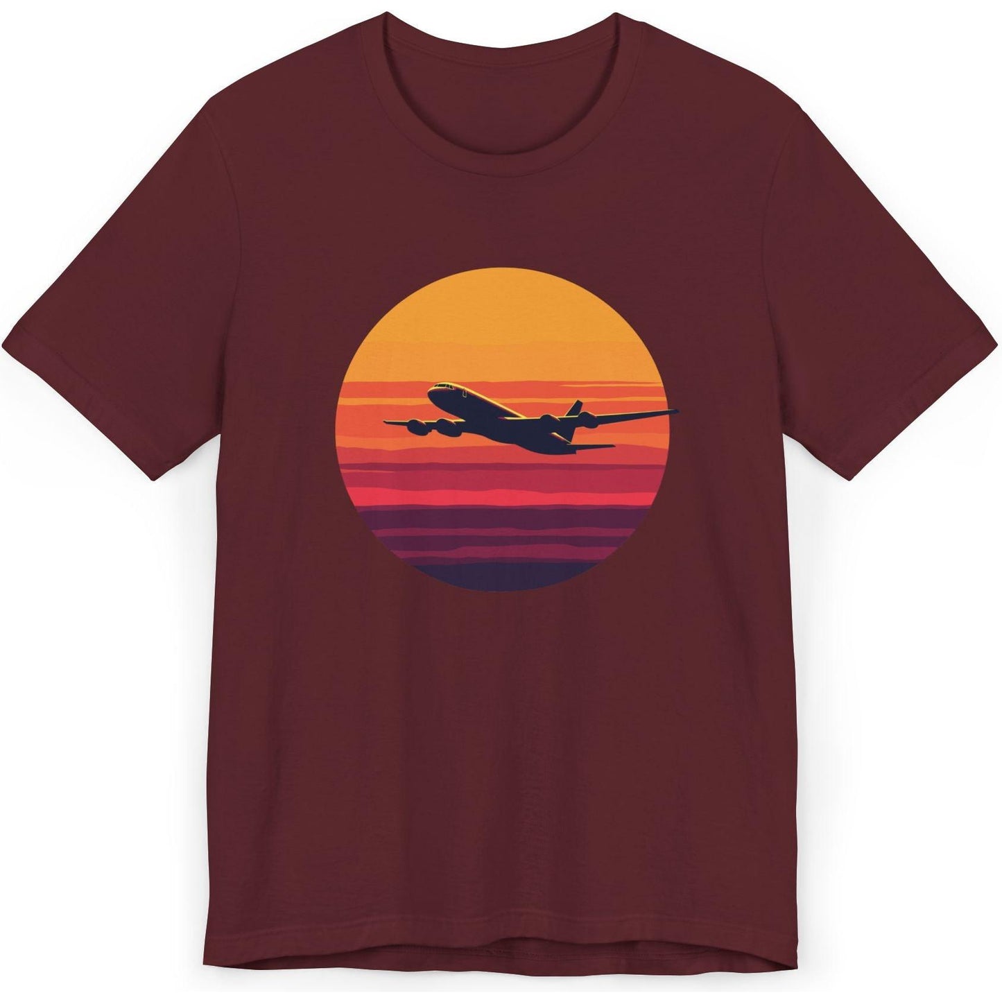 Airliner soaring on a bold retro sunset - aviation fan's T-Shirt