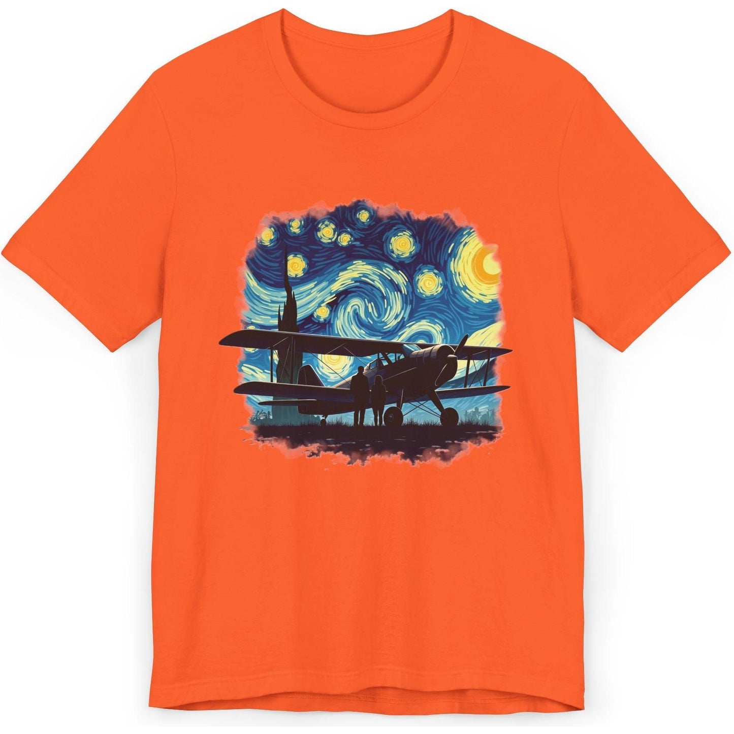 Taildragger airplane, Van Gogh-style starry night - aviation fan's T-Shirt