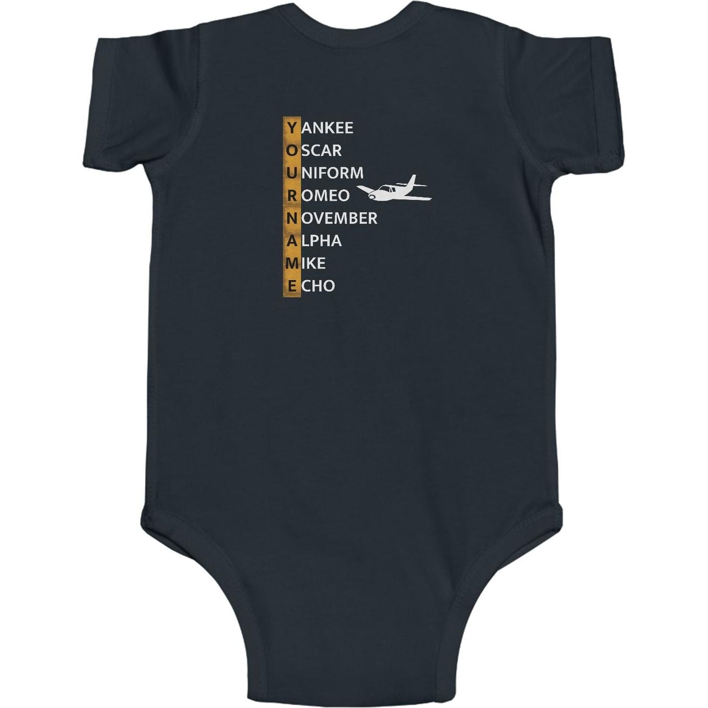 Your Name in NATO Phonetic Alphabet Personalized Aviation Jersey Baby Bodysuit