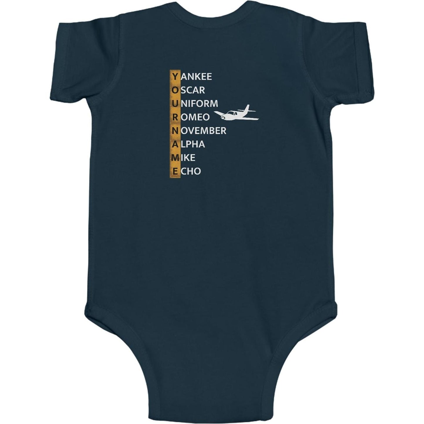Your Name in NATO Phonetic Alphabet Personalized Aviation Jersey Baby Bodysuit