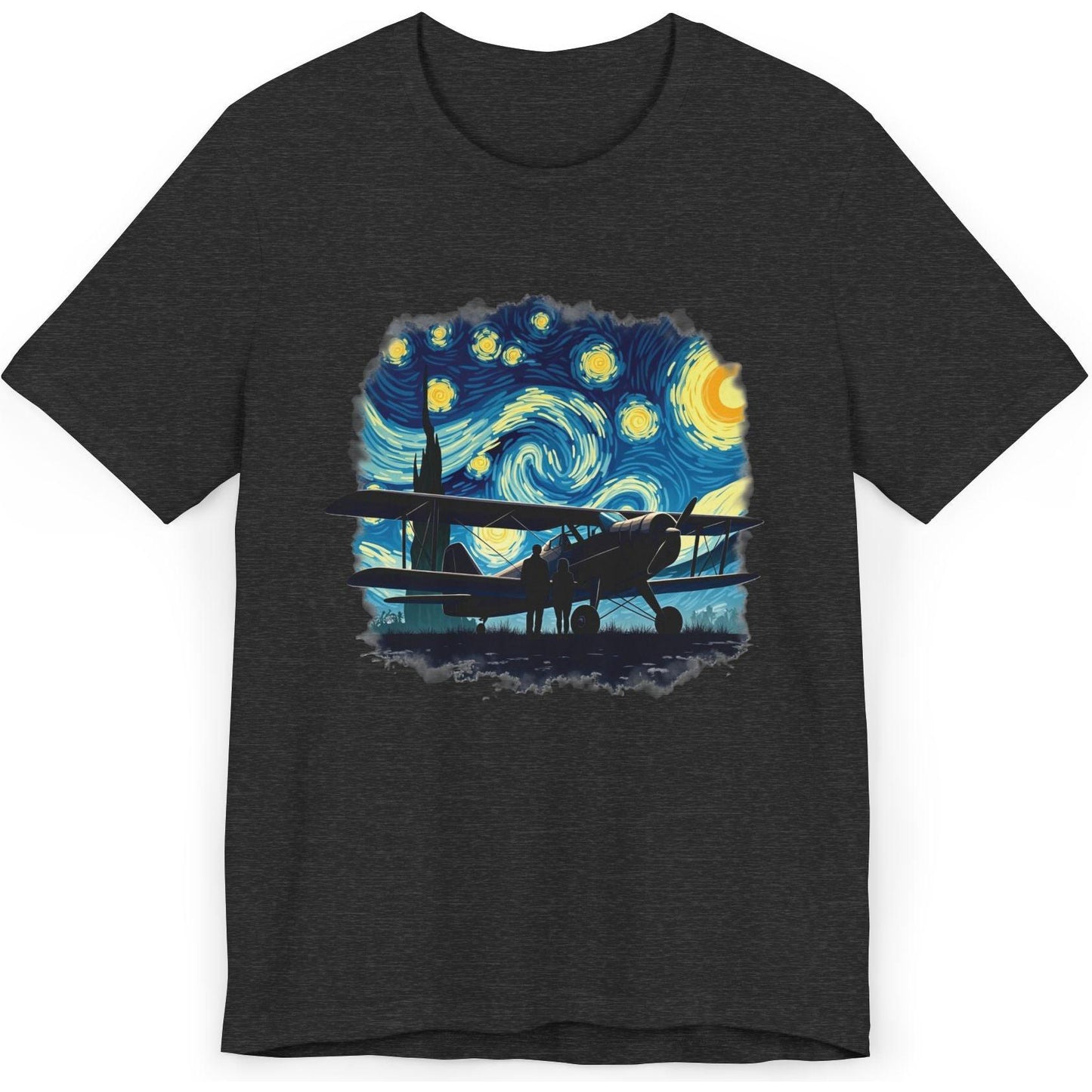 Taildragger airplane, Van Gogh-style starry night - aviation fan's T-Shirt