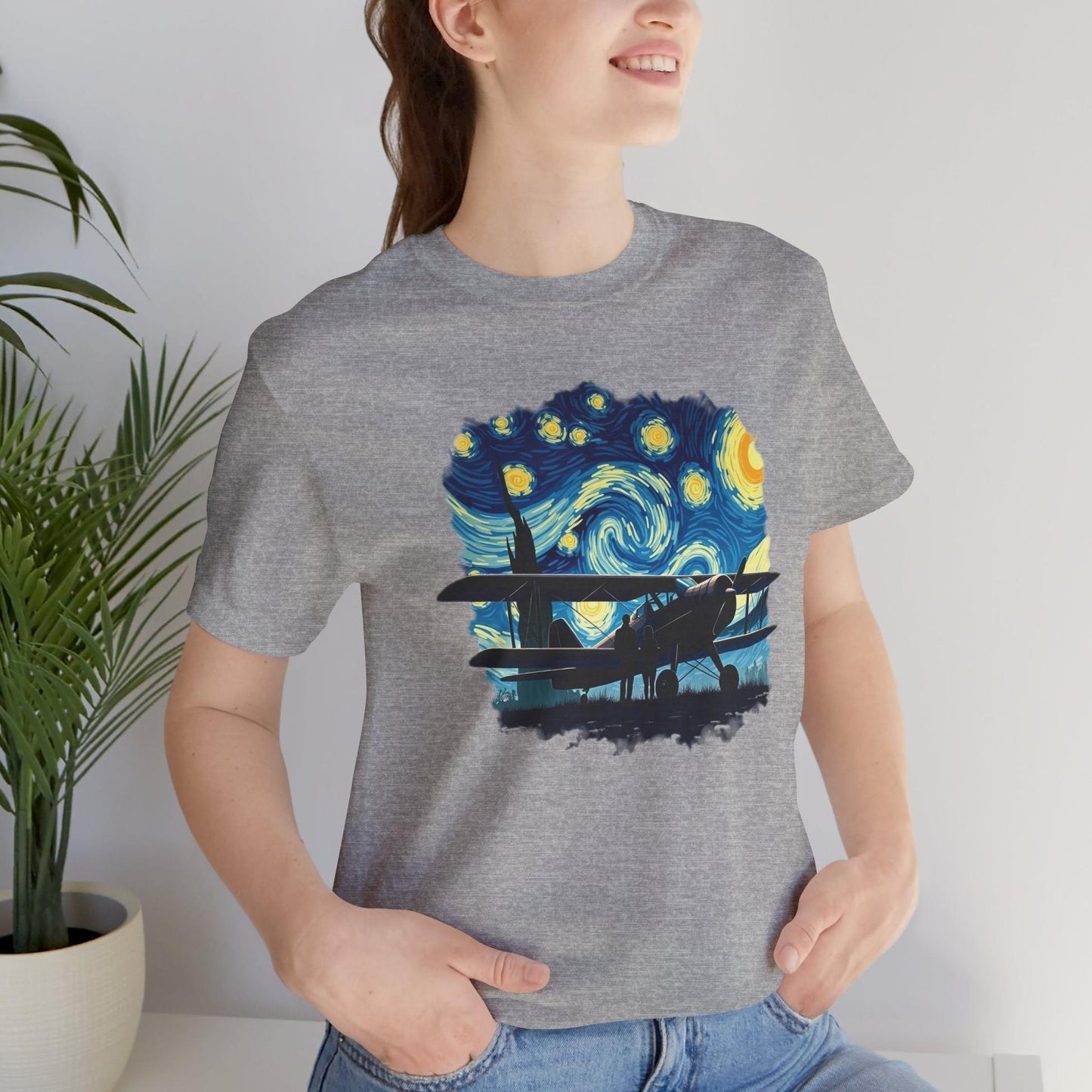 Taildragger airplane, Van Gogh-style starry night - aviation fan's T-Shirt