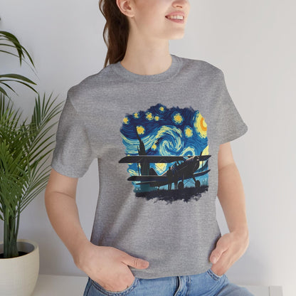 Taildragger airplane, Van Gogh-style starry night - aviation fan's T-Shirt