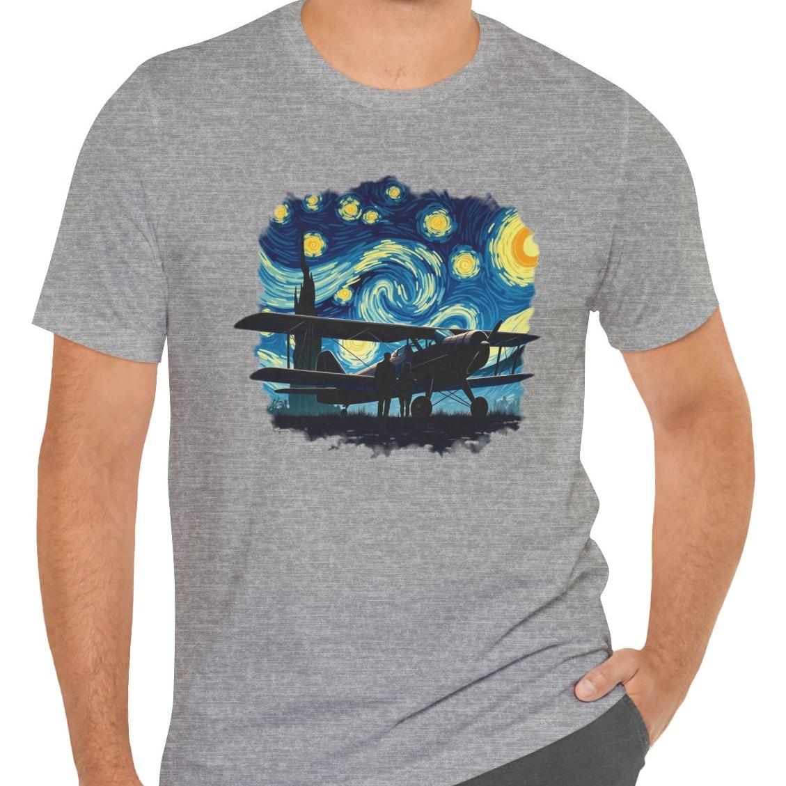 Taildragger airplane, Van Gogh-style starry night - aviation fan's T-Shirt