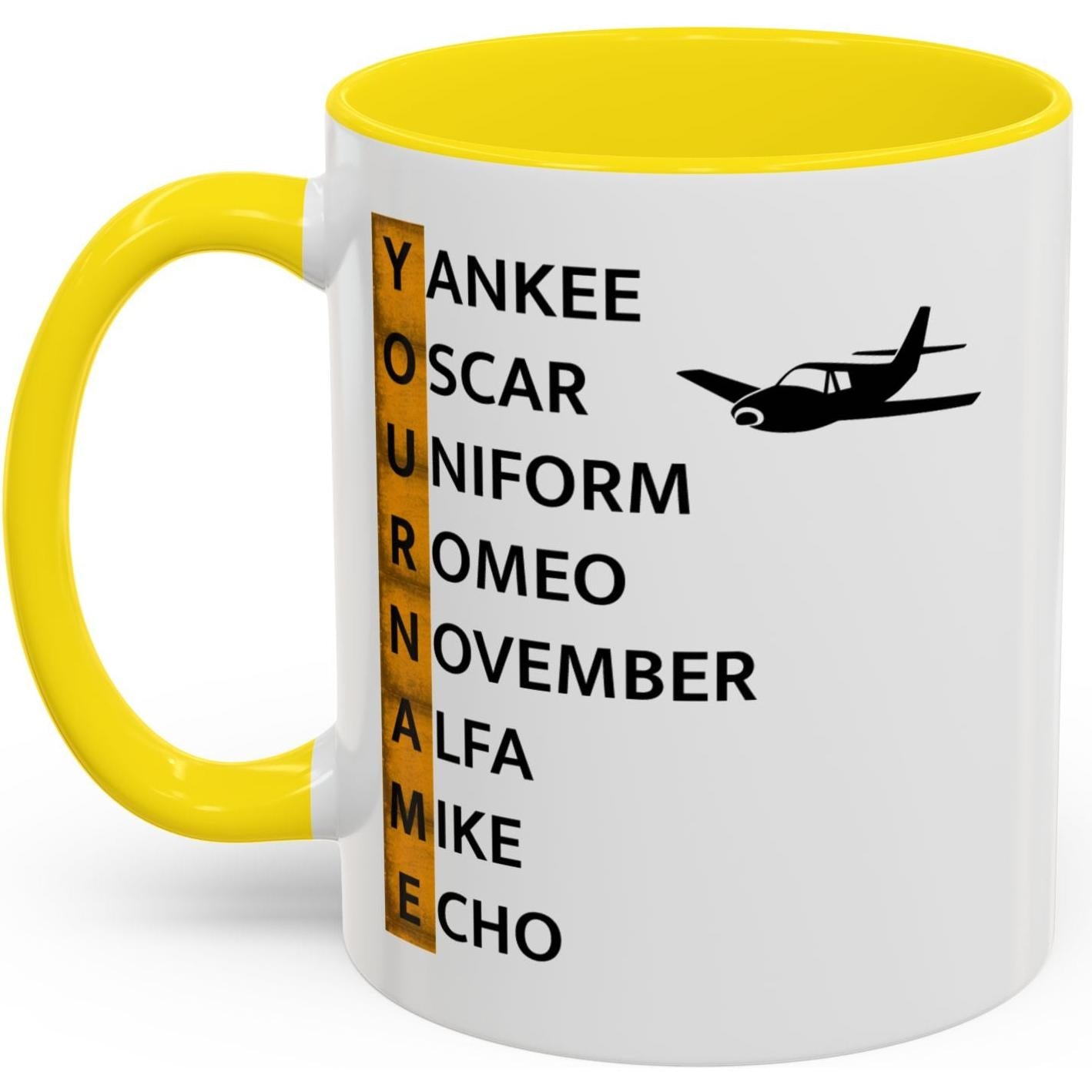 Your Name in NATO Phonetic Alphabet — Personalized Aviation Mug w/color options