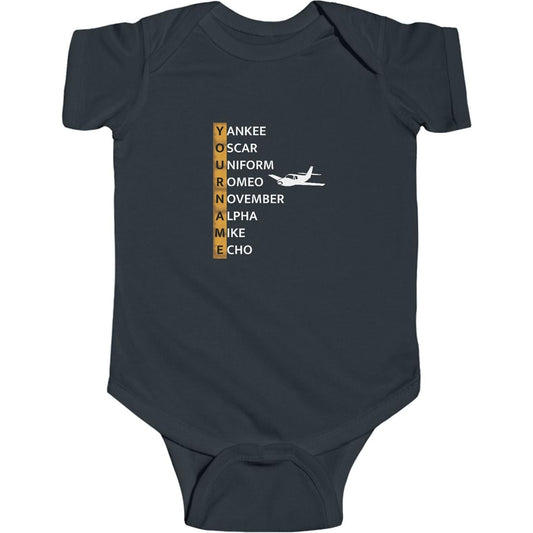 Your Name in NATO Phonetic Alphabet Personalized Aviation Jersey Baby Bodysuit