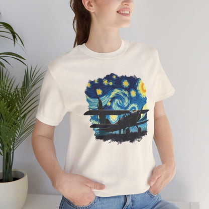 Taildragger airplane, Van Gogh-style starry night - aviation fan's T-Shirt