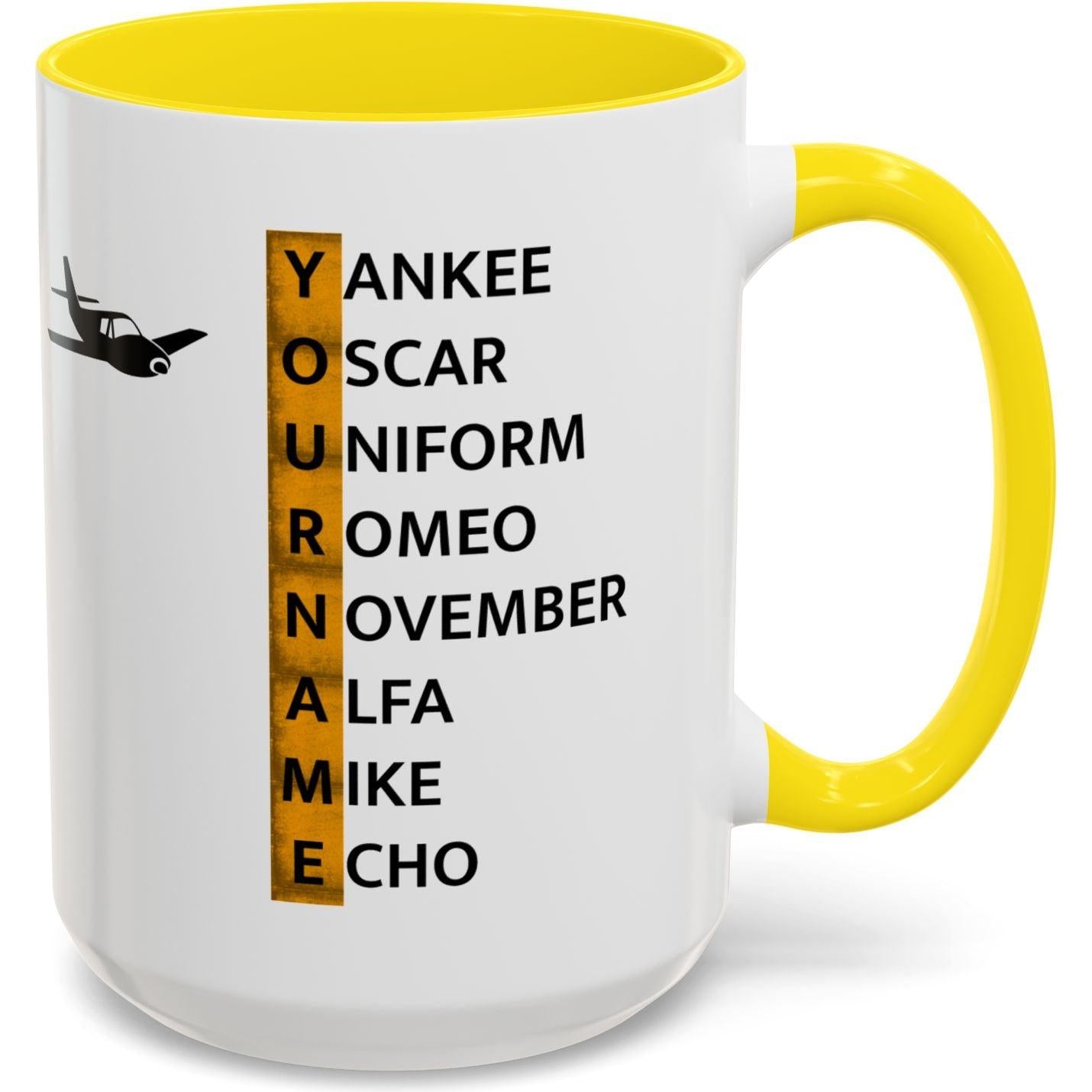 Your Name in NATO Phonetic Alphabet — Personalized Aviation Mug w/color options