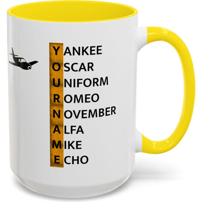 Your Name in NATO Phonetic Alphabet — Personalized Aviation Mug w/color options