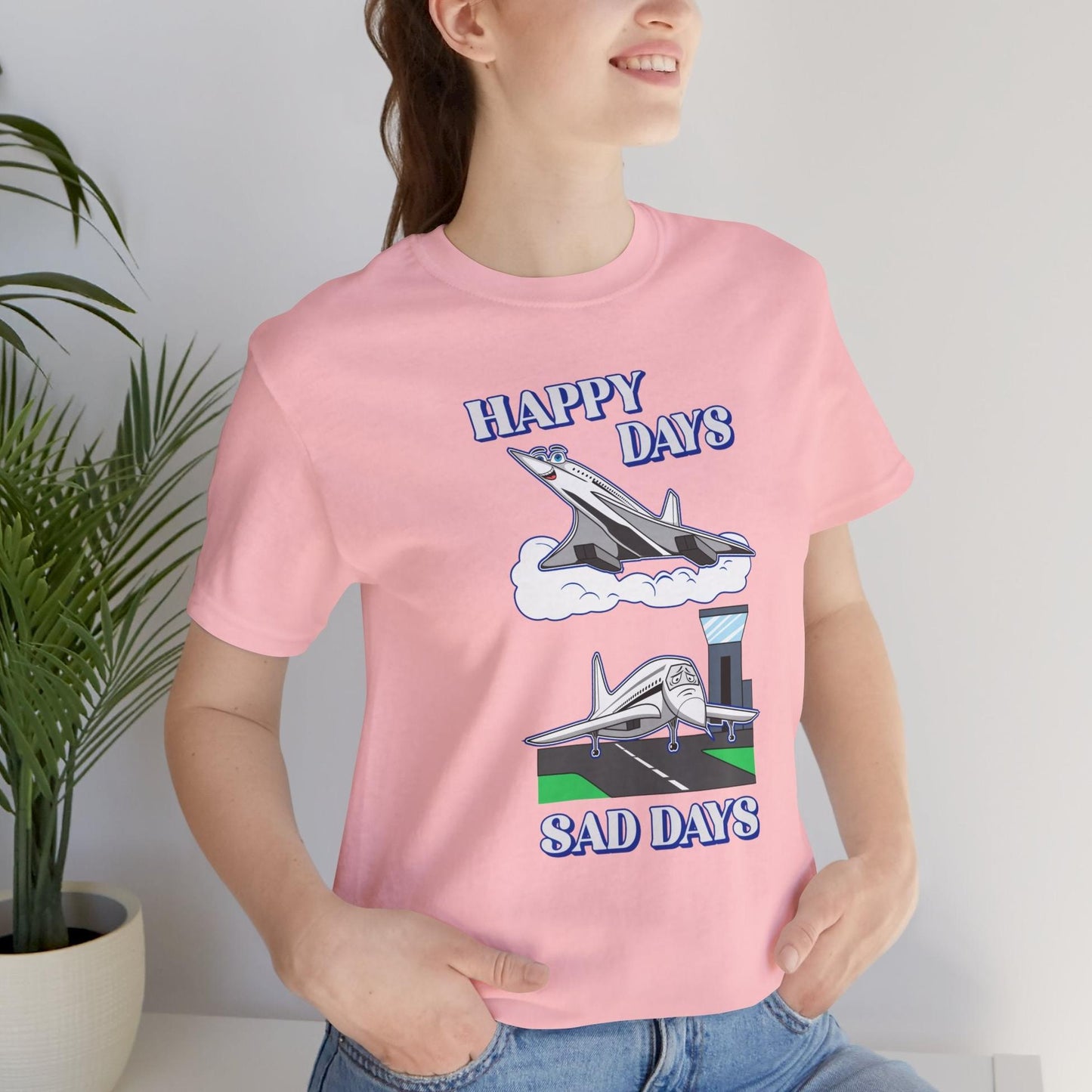 Happy Days / Sad Days — Retro Droop-Nose Airliner Cartoon T-Shirt