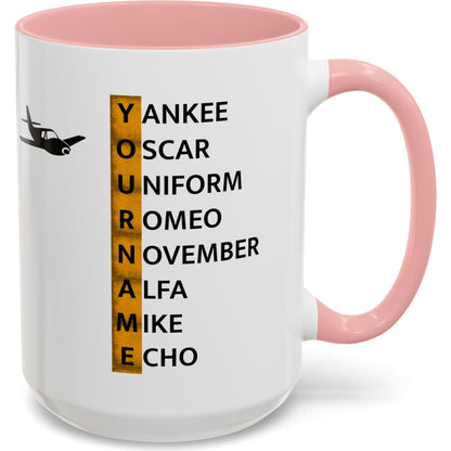 Your Name in NATO Phonetic Alphabet — Personalized Aviation Mug w/color options