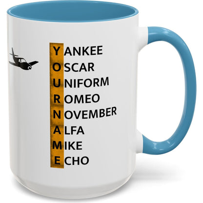 Your Name in NATO Phonetic Alphabet — Personalized Aviation Mug w/color options