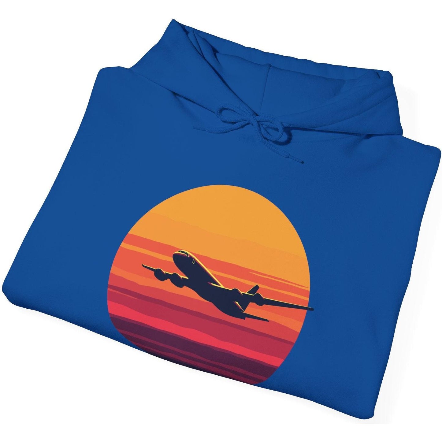 Airliner soaring on a bold retro sunset - aviation fan's hoodie