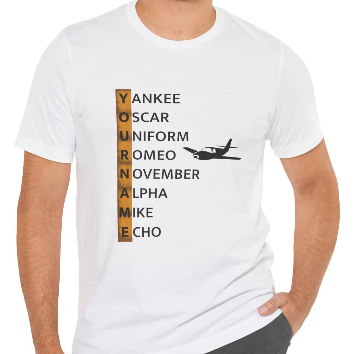 Your Name in NATO Phonetic Alphabet Personalized Aviation T-Shirt