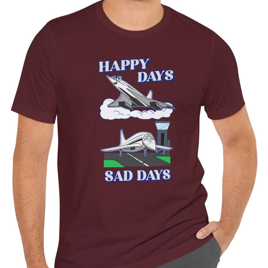 Happy Days / Sad Days — Retro Droop-Nose Airliner Cartoon T-Shirt