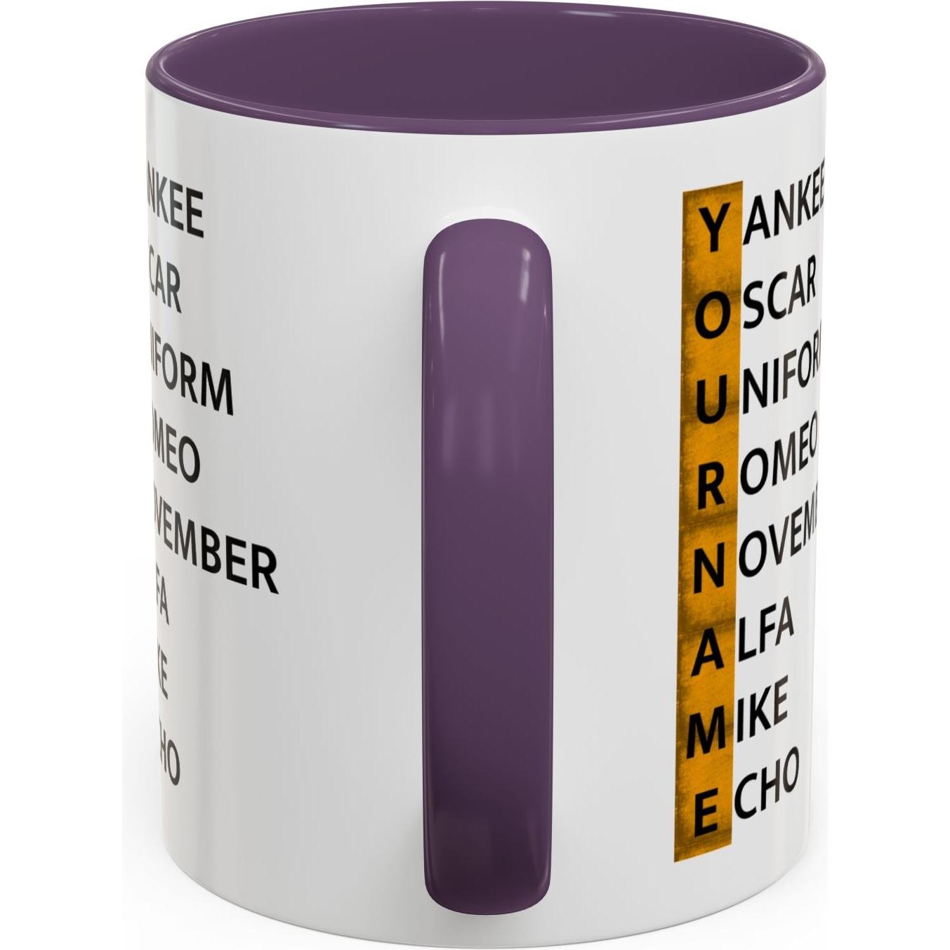 Your Name in NATO Phonetic Alphabet — Personalized Aviation Mug w/color options