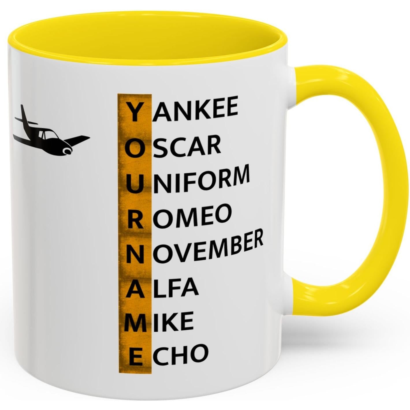 Your Name in NATO Phonetic Alphabet — Personalized Aviation Mug w/color options