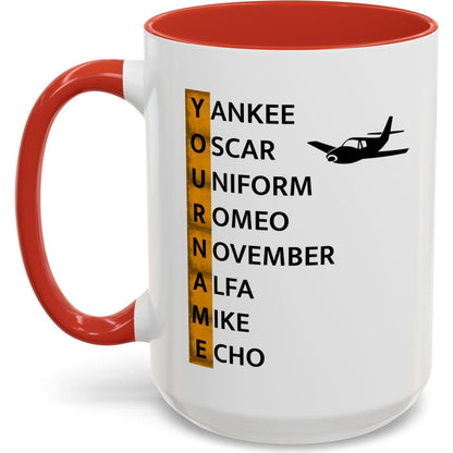 Your Name in NATO Phonetic Alphabet — Personalized Aviation Mug w/color options