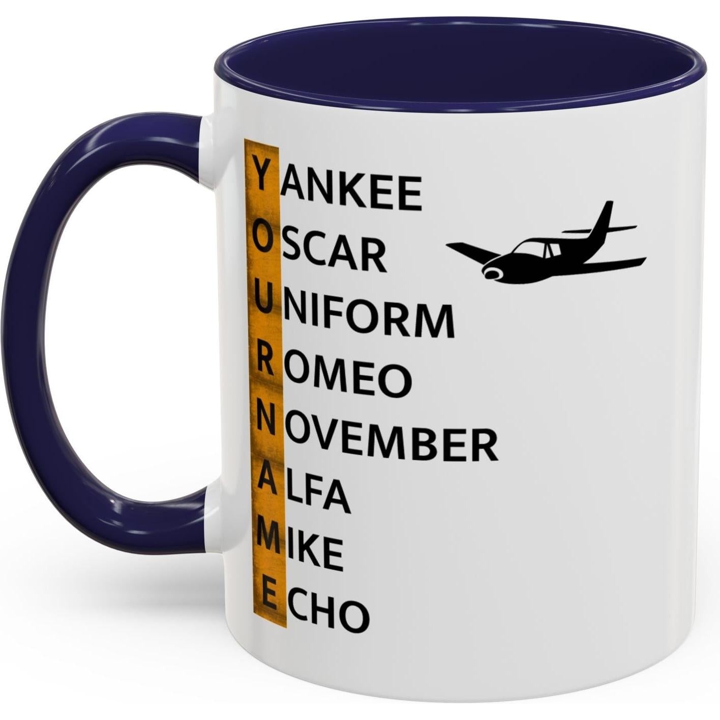 Your Name in NATO Phonetic Alphabet — Personalized Aviation Mug w/color options