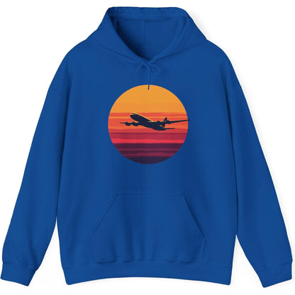 Airliner soaring on a bold retro sunset - aviation fan's hoodie