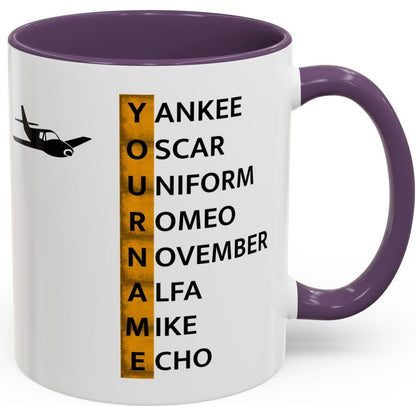 Your Name in NATO Phonetic Alphabet — Personalized Aviation Mug w/color options