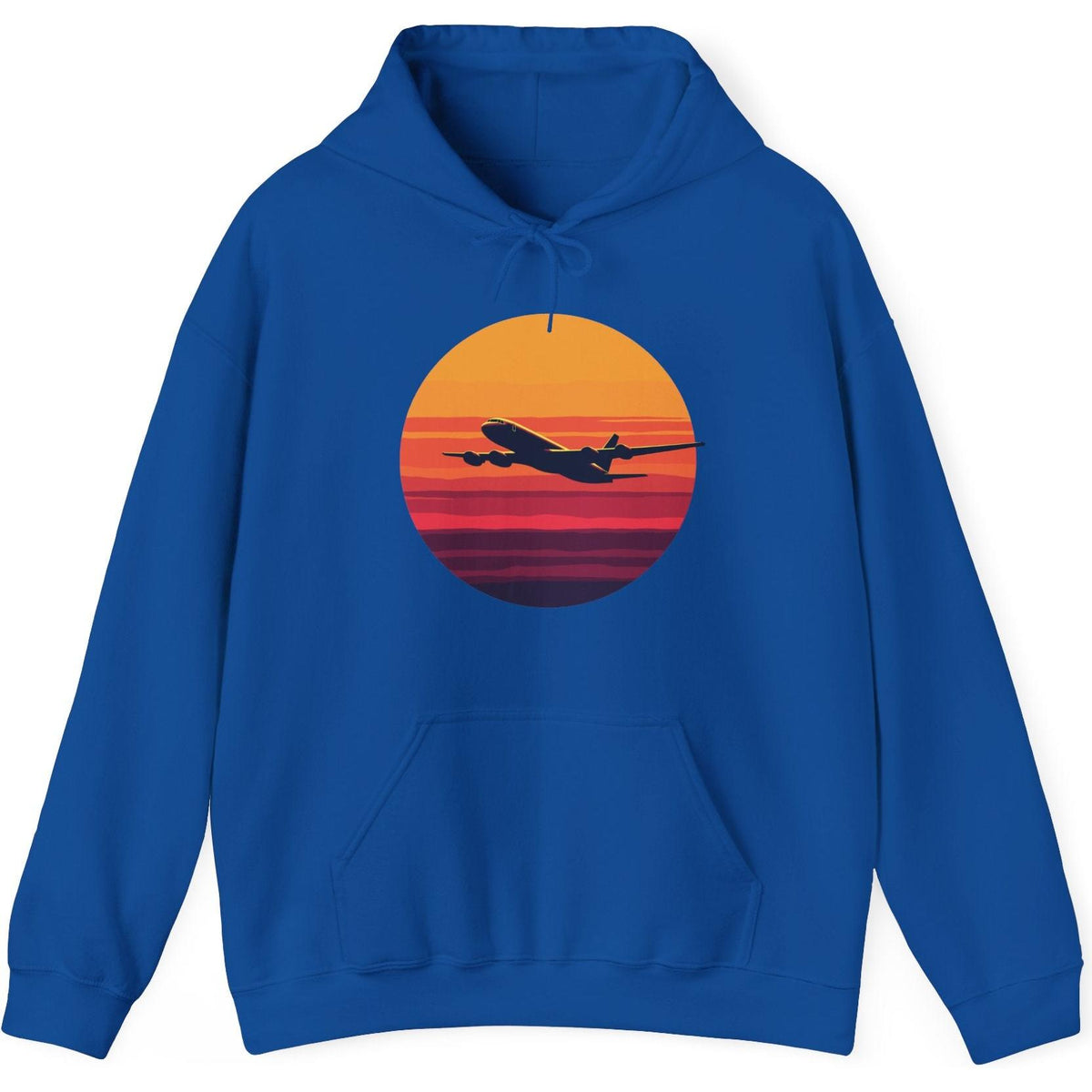 Airliner soaring on a bold retro sunset - aviation fan's hoodie