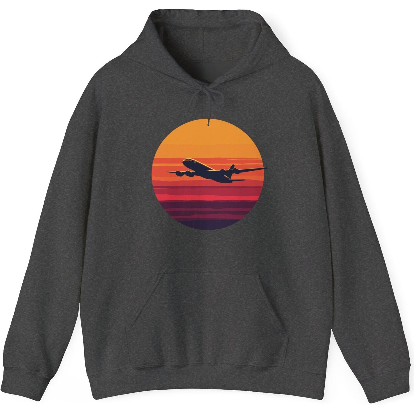 Airliner soaring on a bold retro sunset - aviation fan's hoodie